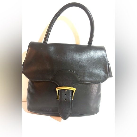 Vintage satchel Elegant Black Leather Handbag - Picture 1 of 5